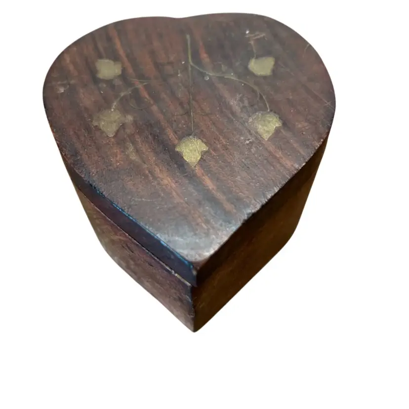 Heart Shaped Wooden With Brass Inlay Tricker Box @2x3x3 1/2