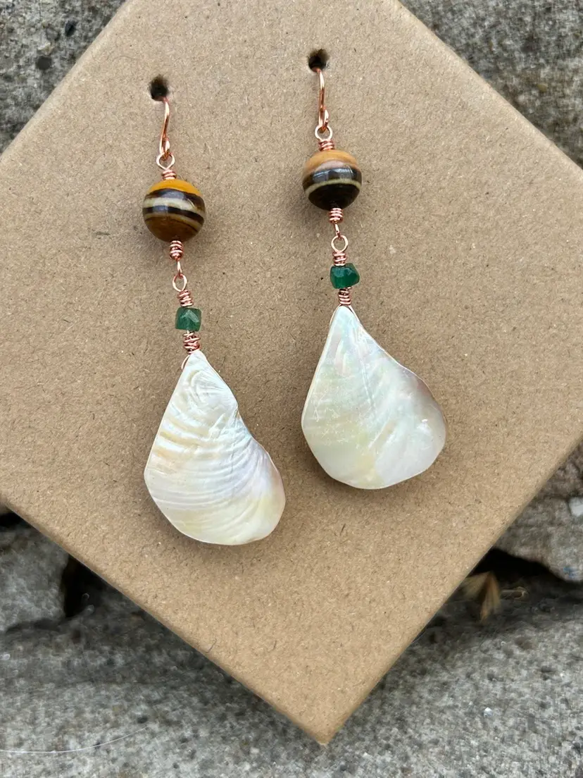Handmade Mother Of Pearl & Tigers Eye Earrings By Me