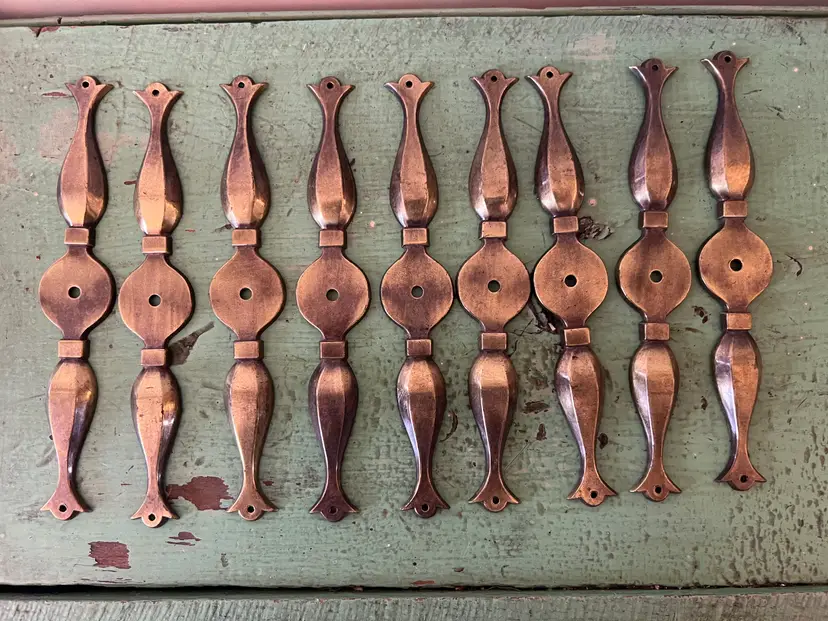 Set (9) Bronze Cabinet Pull BACKPLATE. 6.5" Vtg Furniture Hardware Knob Parts Classic Style. N-7265