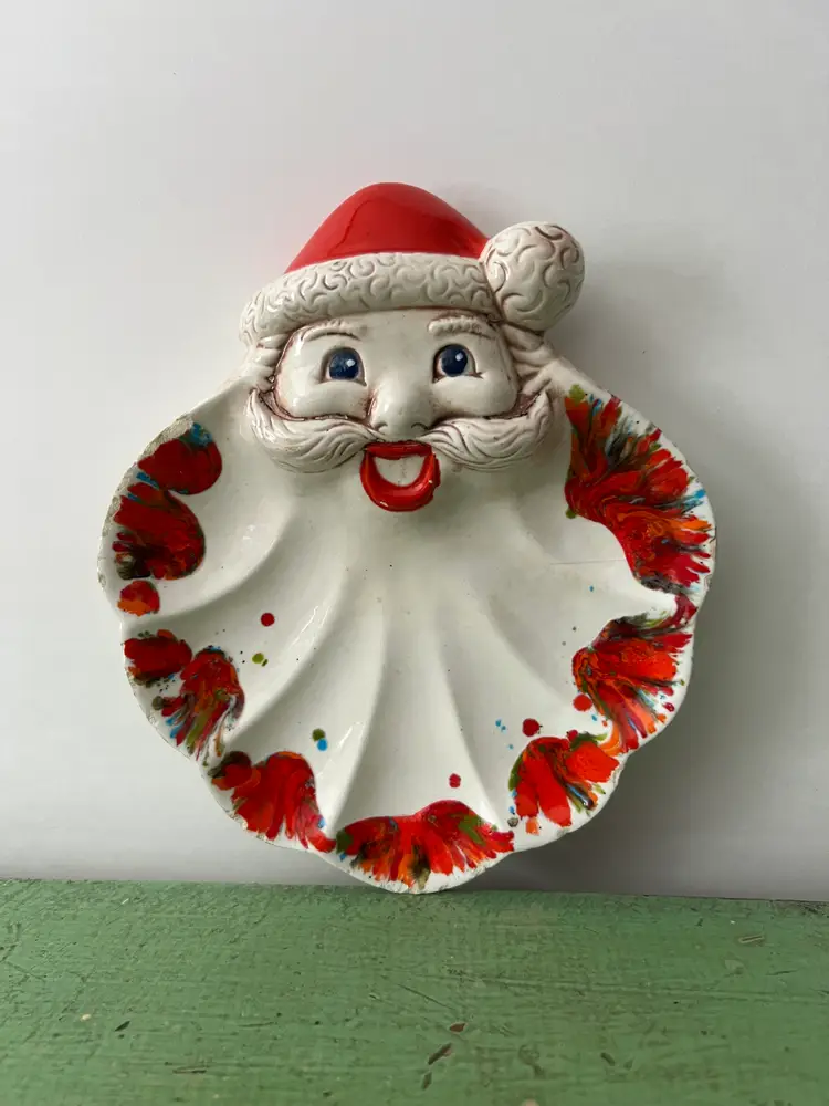 Retro Santa Candy Dish. Hand Painted Ceramic 1960s Vintage Christmas