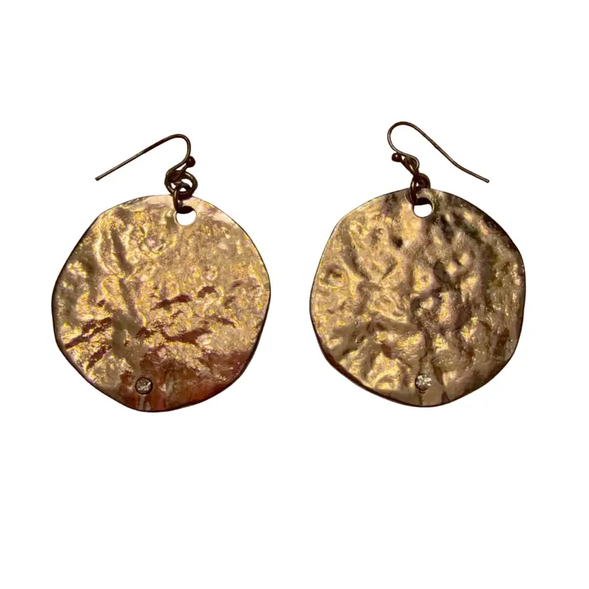 Hammered Pierced Disk Earrings with Crystal Accents