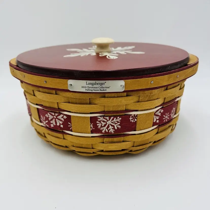 Longaberger 2010 Christmas Collection Red Falling Snow Basket Complete 5”x12”