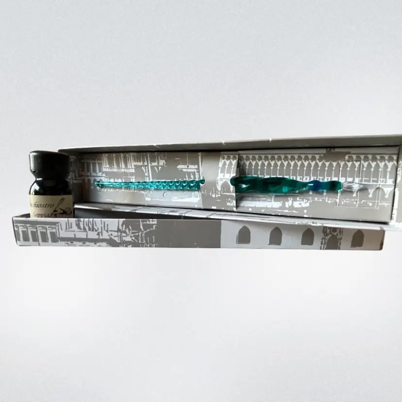 VTG Murano Calligraphy Glass Dip Pen & Unopened Sepia Ink