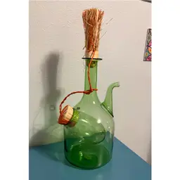VINTAGE Hand-Blown Italian "Empoli" Green Glass Wine Decanter | MCM Ice Chamber & Original Sticker