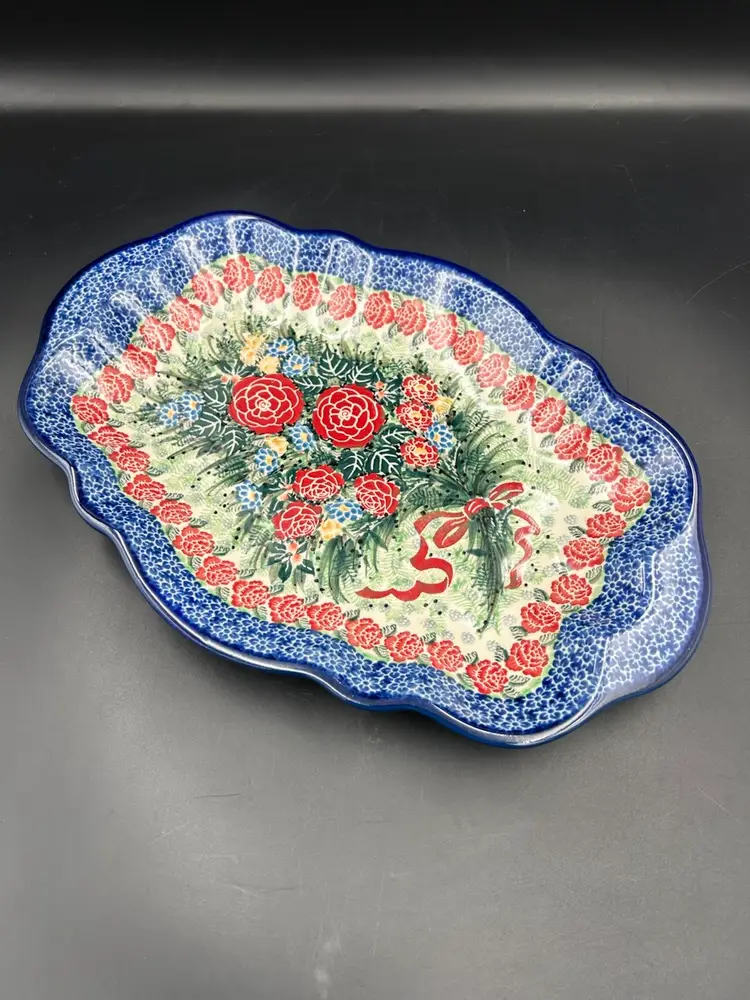 Polish Pottery Unikat M. Starzyk “ The Legend Of The Christmas Rose” Bouquet Edition Platter
