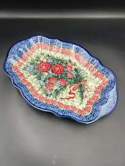 Polish Pottery Unikat M. Starzyk “ The Legend Of The Christmas Rose” Bouquet Edition Platter