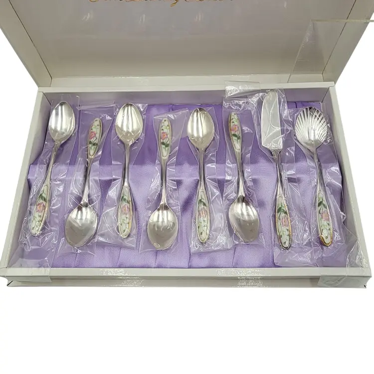 8 Piece Silver Plate Coffee Set With Floral Handles In Gift Box NOS