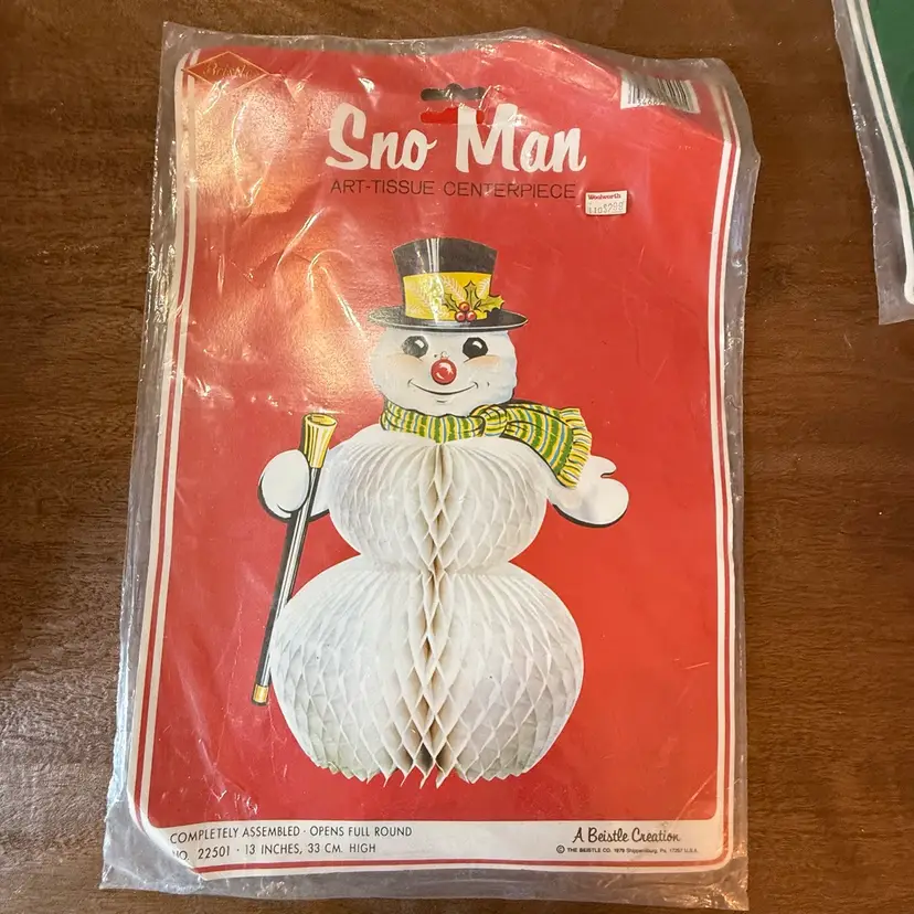NOS “Sno Man” Honeycomb Papercraft Centerpiece 13”