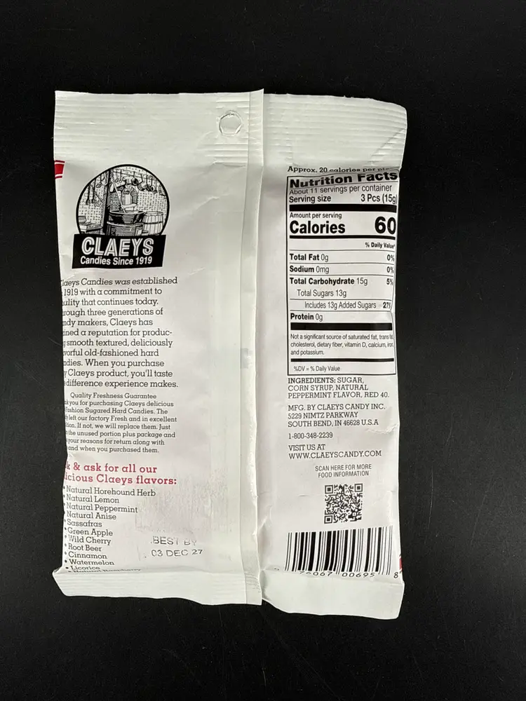 Claeys Old Fashioned Hard Candies "Peppermint" 6oz