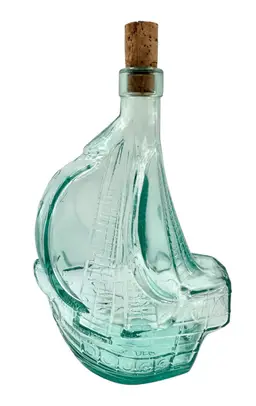 Vintage Ship Boat Shaped Bottle Vetreria Etrusca Mod Dep Santa Maria Aqua Blue