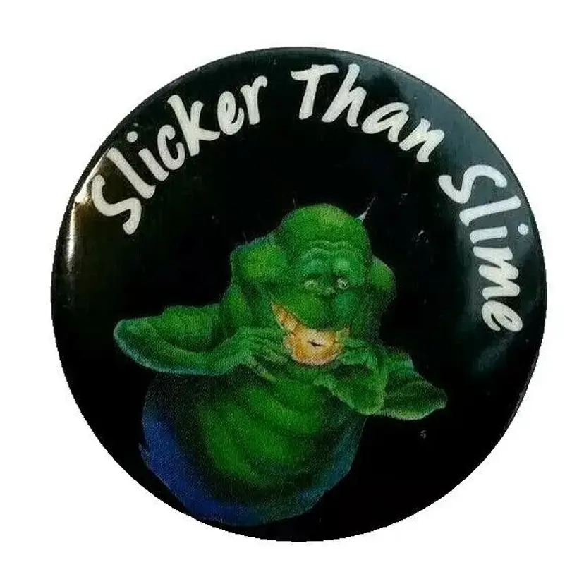 Ghostbusters Slicker Than Slime Vintage Pinback Button Badge 1988 Licensed Pin
