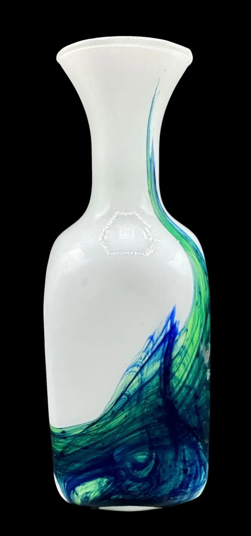 Vintage Art Glass Vase Italy Florence Empoli Opaline Blue Green White Swirl 12”