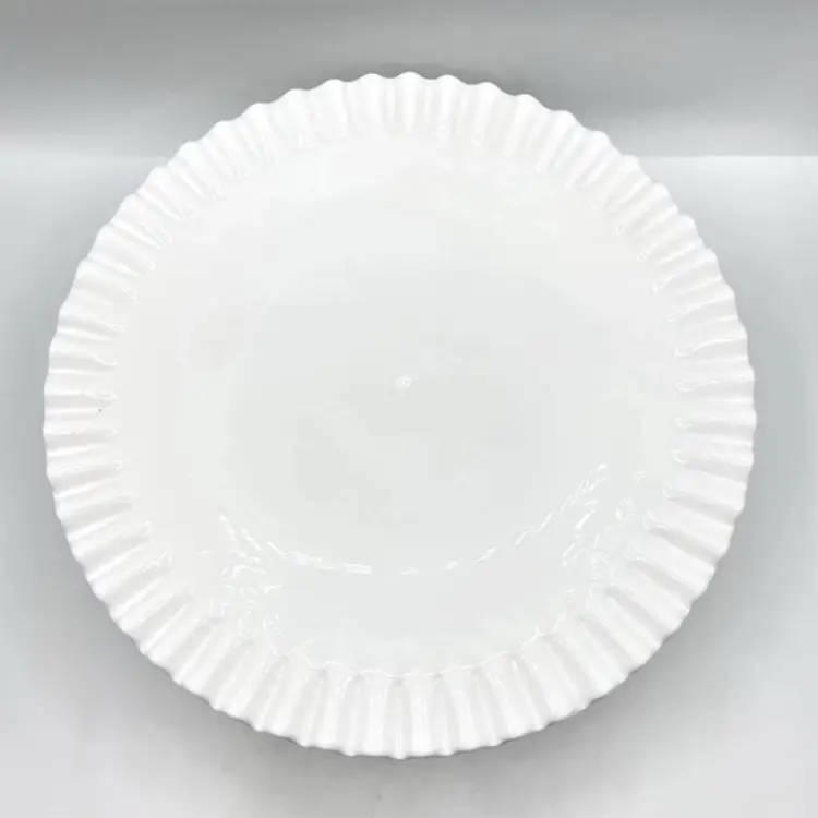 FENTON White Milk Glass Hobnail Cake Plate Stand Ruffled 12.5" x 5.5"  *READ