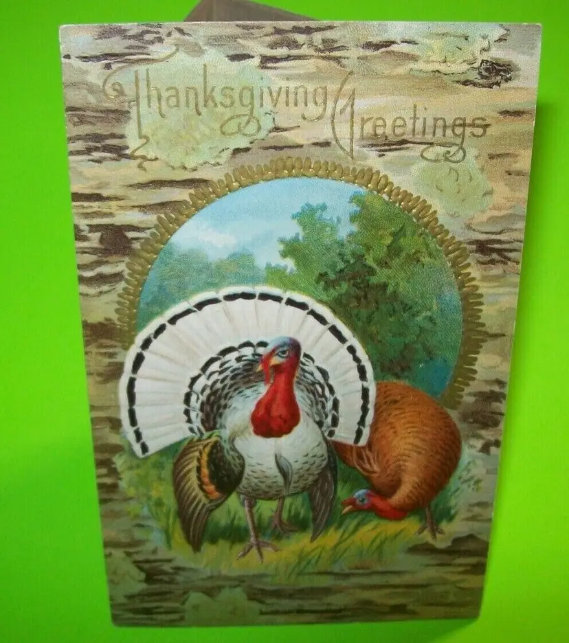 Thanksgiving Postcard Vintage Embossed Art Series 20 Gold Accents Unused Antique
