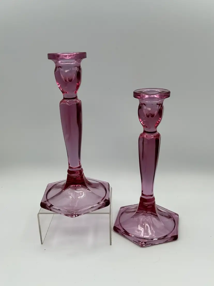 Fenton Art Glass Set of 2 Dusty Rose Valencia Candle Stick Holders 8.5 in Tall