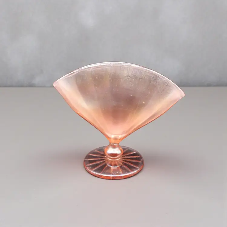 Bohemian Pink Stretch Glass Fan Vase Riedel Art Deco Ribbed Foot c.1920s RW