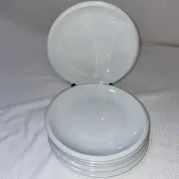 Tabletops Gallery Ribbon 8” White Porcelain Salad Plates. Set of 6.