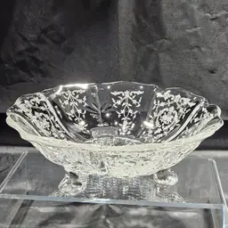 Clear Footed Glass Etched Dish