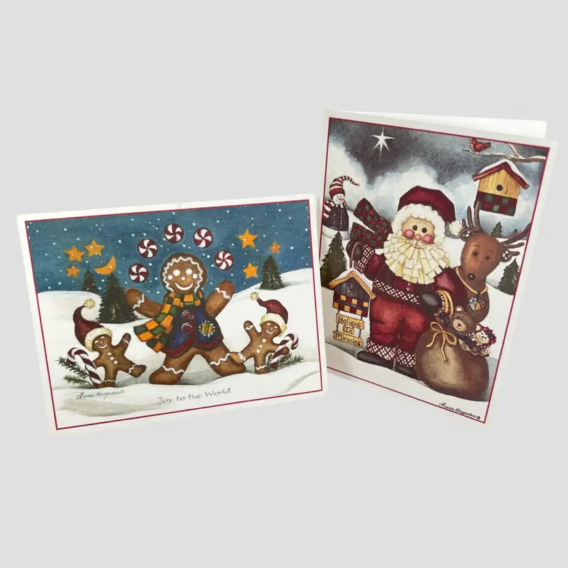 2003 Christmas Cards. Two Laurie Korsgaden Vintage Unsigned Cardsw Envelopes. “Christmas Cookie II” & “Believe In Miracles”.