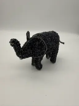Beaded Elephant Sculpture African Art Trade Beads Wire Elephant Animal Figurine