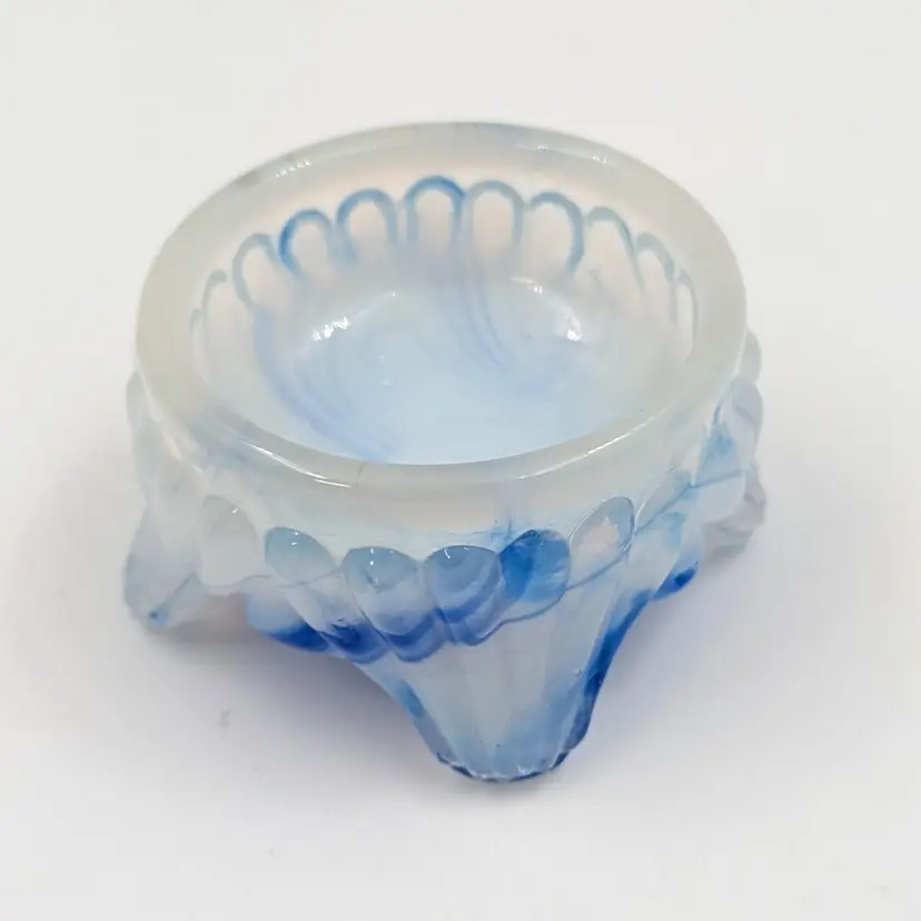 Blue Opalescent Slag Glass Open Salt Cellar
