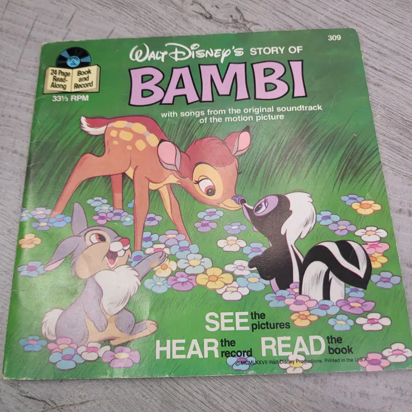 Walt Disney BAMBI Read Along Book and Record 33 1/3 RPM 1978 VGC
