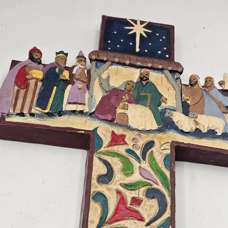Jim Shore nativity cross wall hanging 2006 a child is born