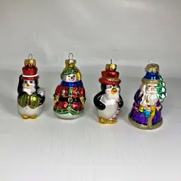 Blown Glass Santa Christmas Ornaments Snowman Penguin Holiday Vintage Glitter