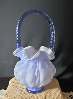 Fenton Blue Overlay Spiral Optic Basket