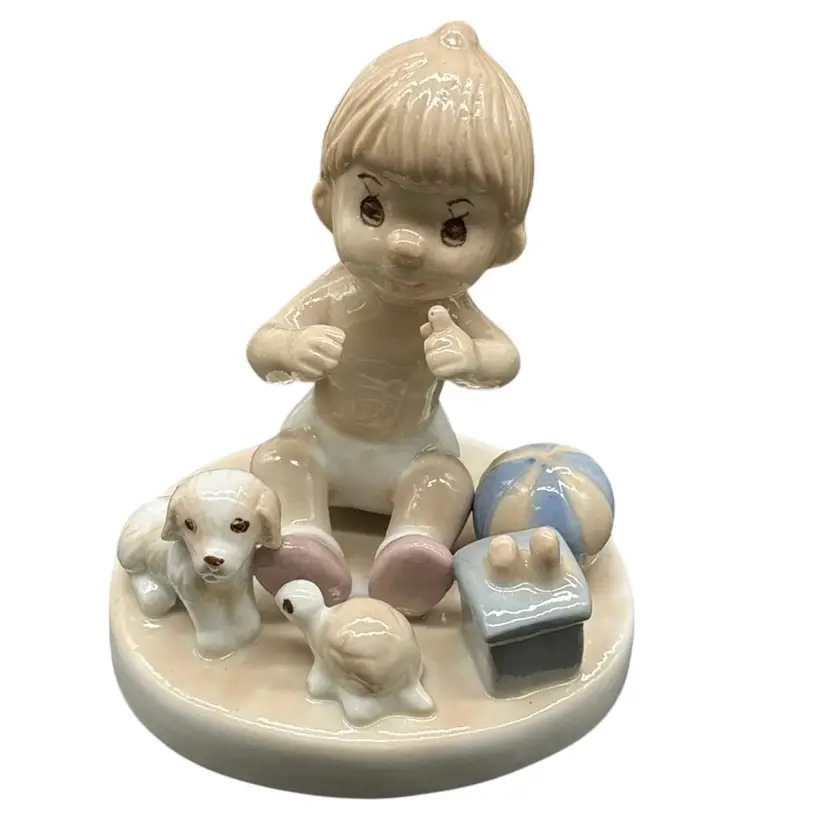 Vintage Ceramic Little Boy In Sand Box With Dog