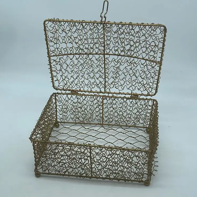 #1847 A modern contemporary sparkly wire treasure chest with an intricate, open-weave design.