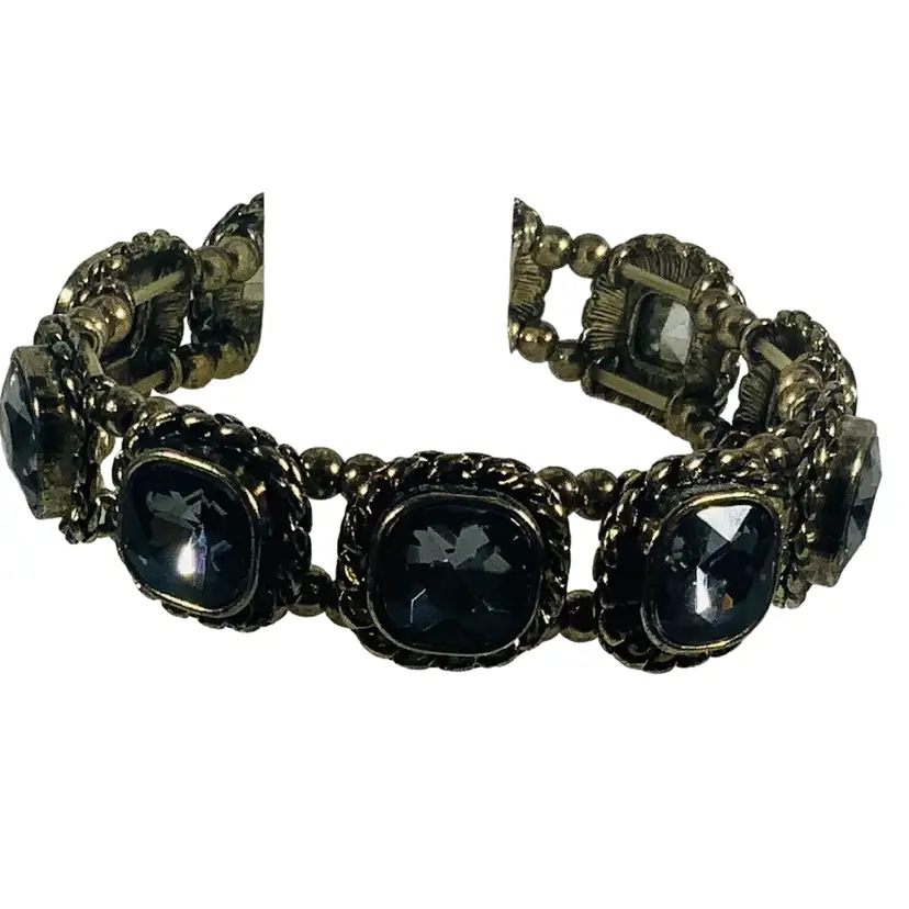 Vintage Costume Jewelry Bracelet SilverTone Metal Glass Metallic And Acrylic Beads Smokey Glass And Silver