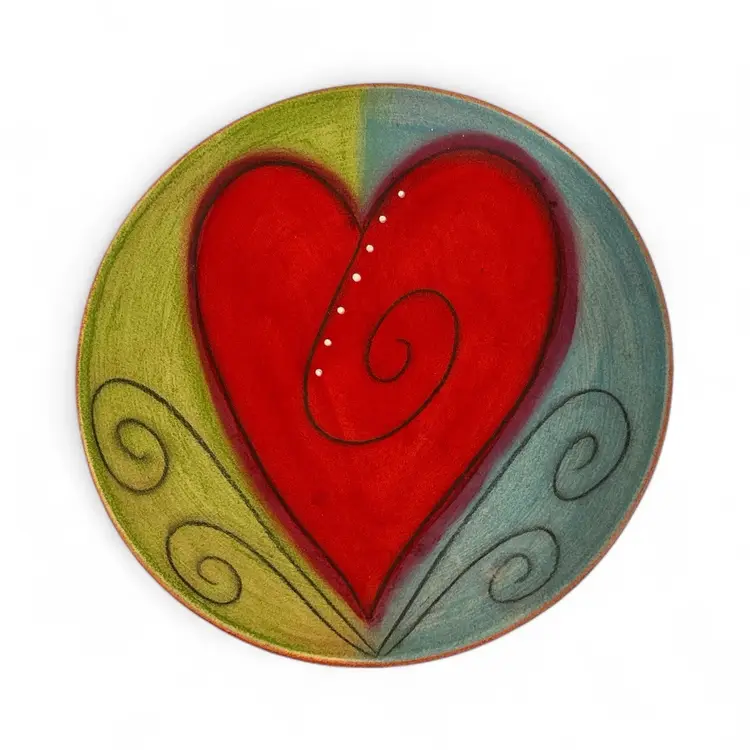 Signed Redware Hand Painted Heart Trinket Dish