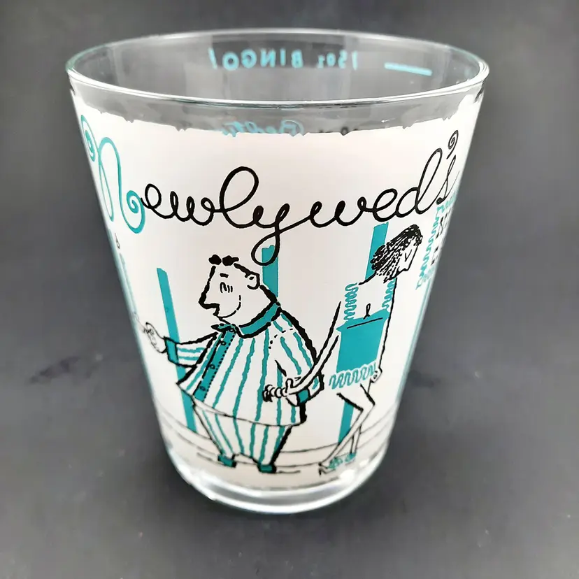 Vintage Newlywed Nite Cap Cocktail Glass Turquoise White