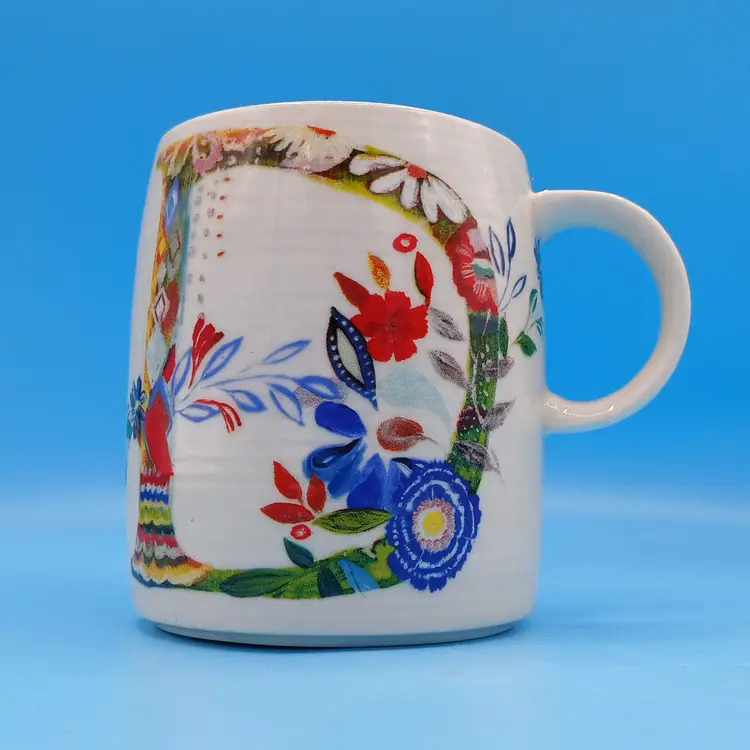 Starla M Halfmann Floral Monogram Ceramic Initial Mug 'D' Anthropologie