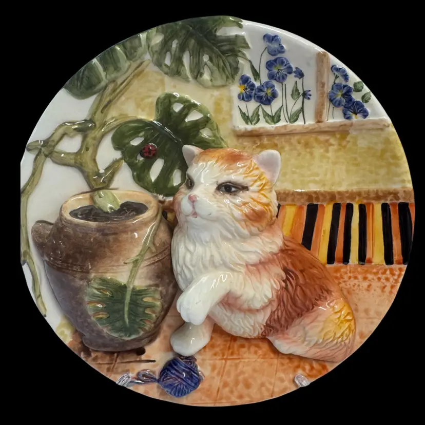 3D Decorative Kitty Plate With Orange Tabby