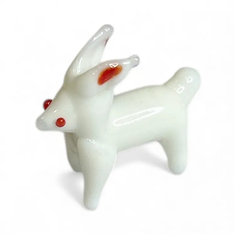 Mini Handblown White Rabbit Art Glass Figurine And Christmas Stocking