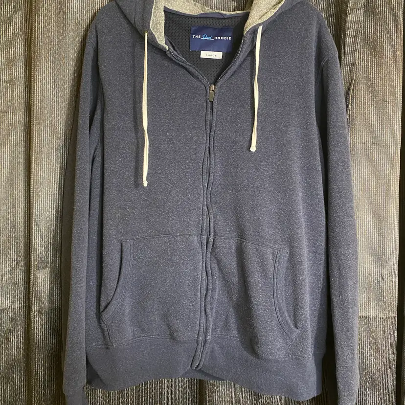 The Dad Hoodie Size Large Navy Blue Full-Zip Hooded Sweatshirt - 10 Pockets