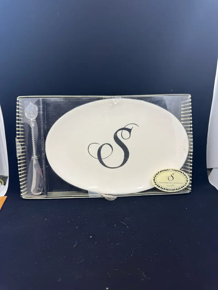 Mudpie, “S” Cheese Plate And Spreader, New In Box