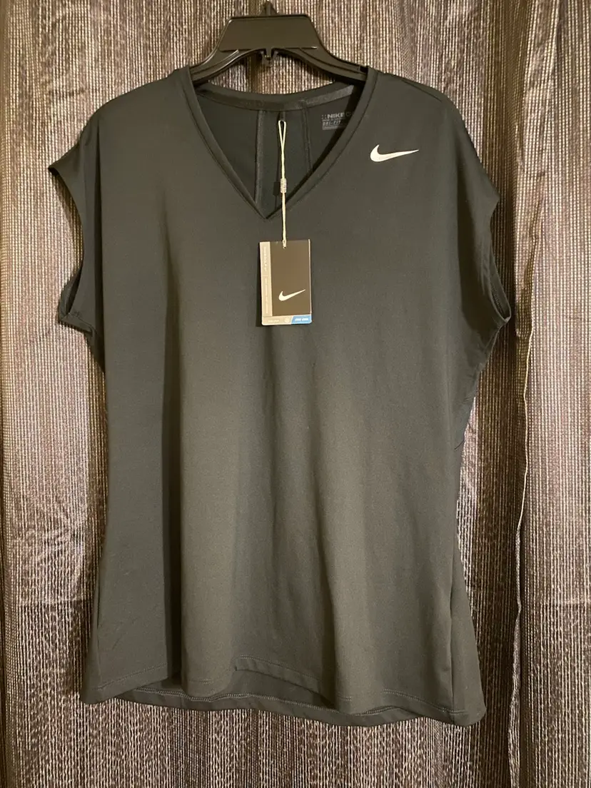 Nike Golf Women's Size XL Black Short Sleeve Dri-Fit V-Neck Top - New w/ Tags