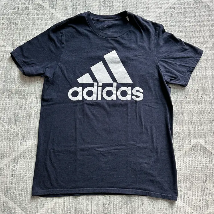 Adidas Amplifier Navy Sports Short Sleeve Regular Tee Shirt Big Center Logo Sz M