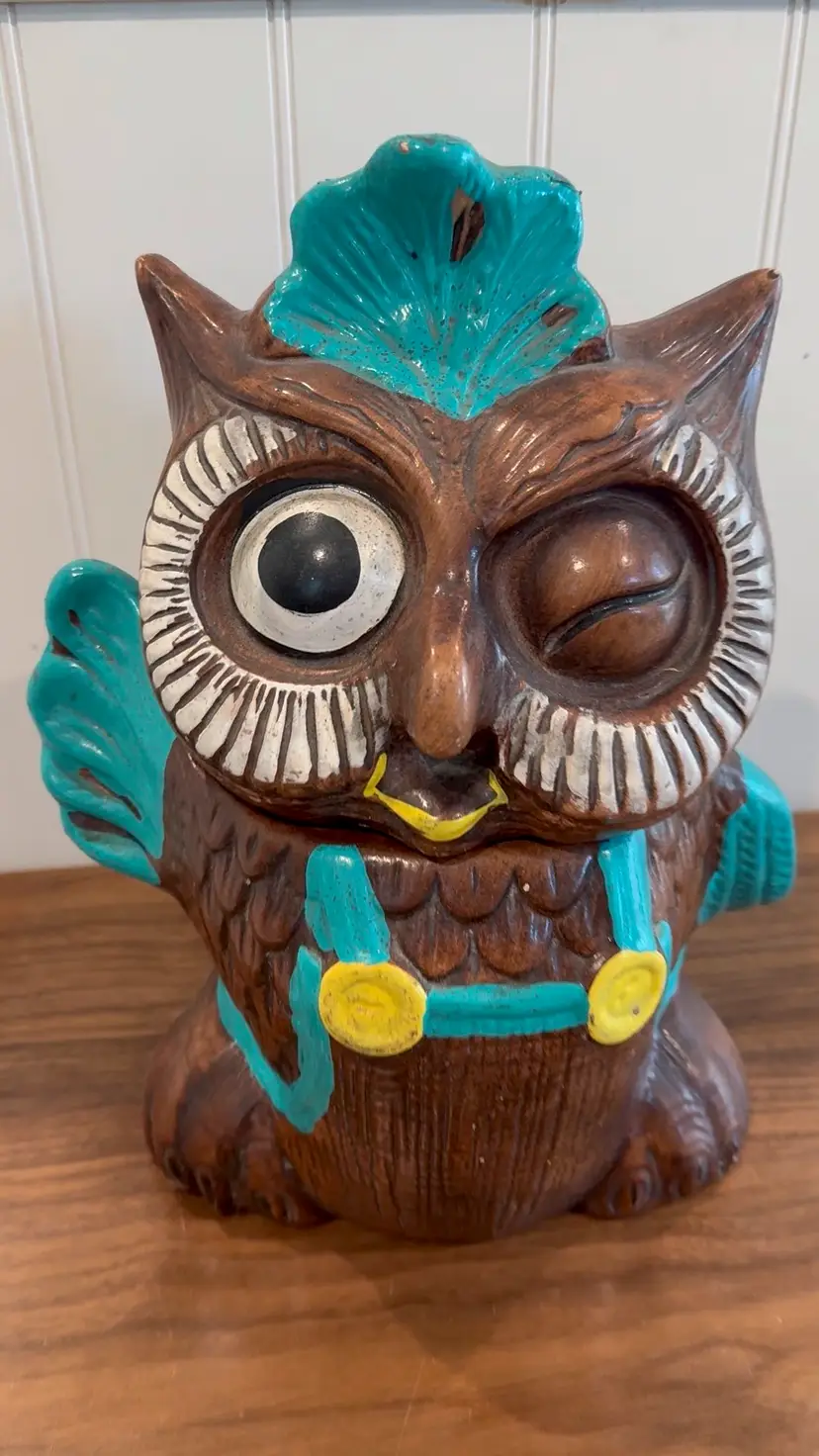 CA Pottery Winking Owl Cookie Jar
