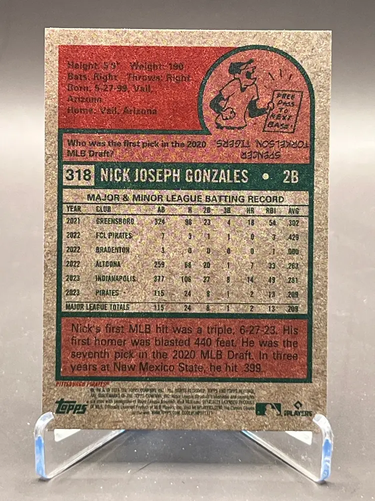 Nick Gonzales RC
2024 Topps Heritage # 318
Rockies
