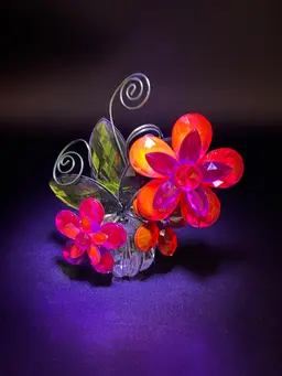 #02 Metal & Acrylic Pink Glowy Flowers Figurine Contemporary 4”