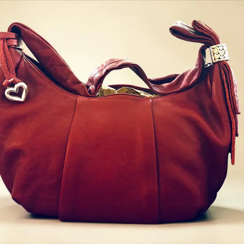 Vintage 90s BRIGHTON Leather Hobo Purse Handbag Burgundy Shoulder Bag - Very Clean - EUC - Registration # D999101