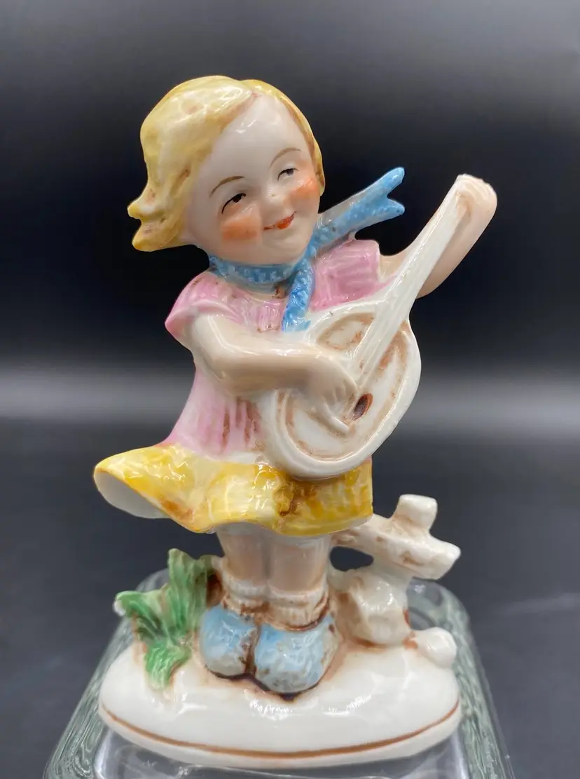 Vintage Ceramic Girl playing Lute Figurine, Germany, #20776
