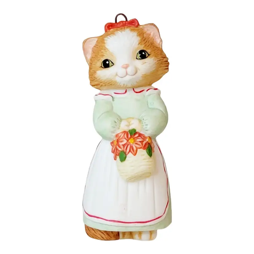 Hallmark Ornament Christmas Kitty 1st in Series Porcelain Cat Kitten with Basket