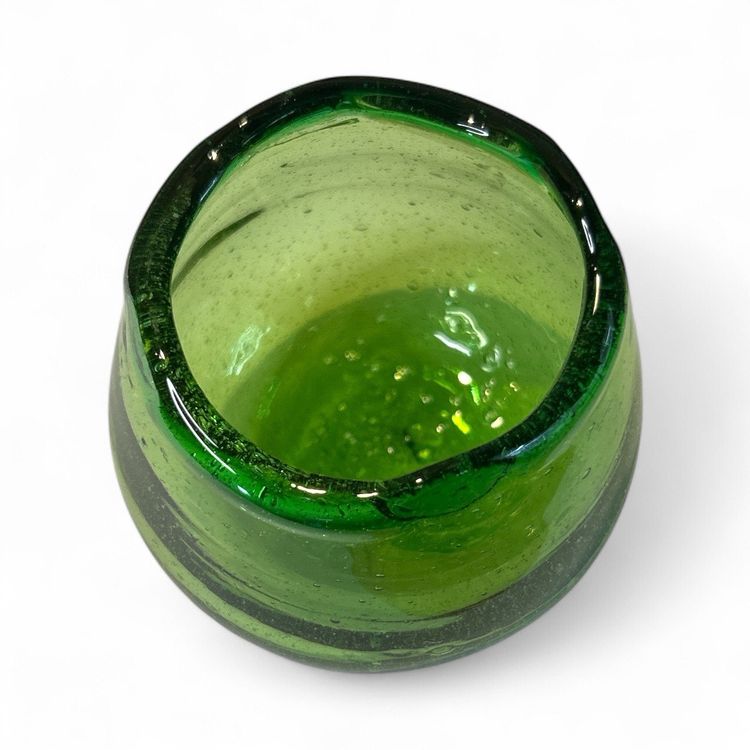 Vintage Green Glass Bowl Hand-Blown Vase