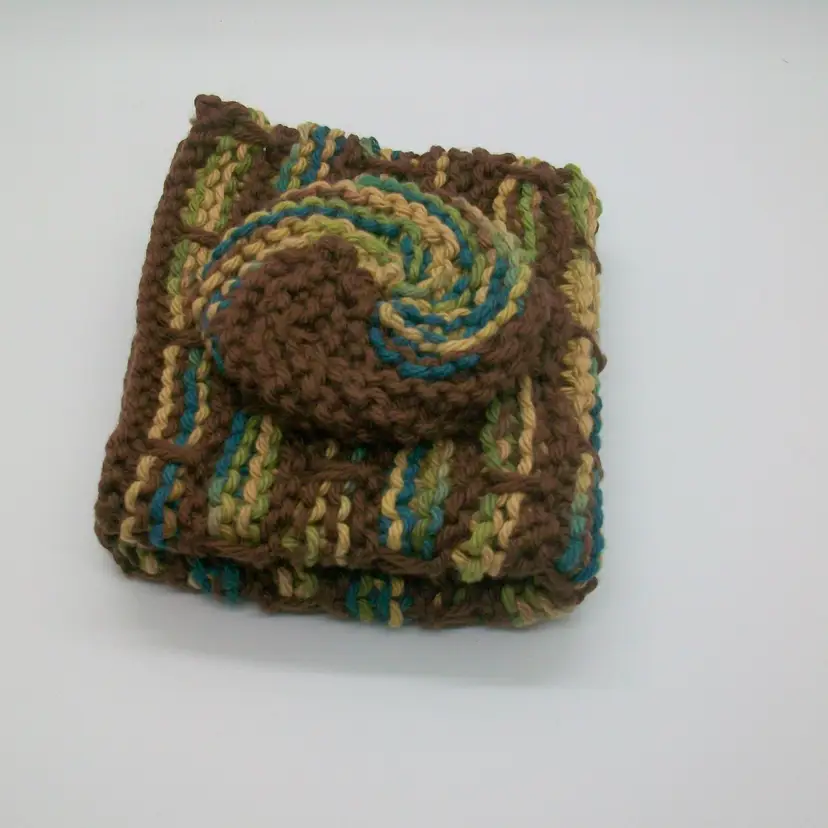 Handmade Knit Brown Cotton Dish-Wash Cloth Scrubbie Set
