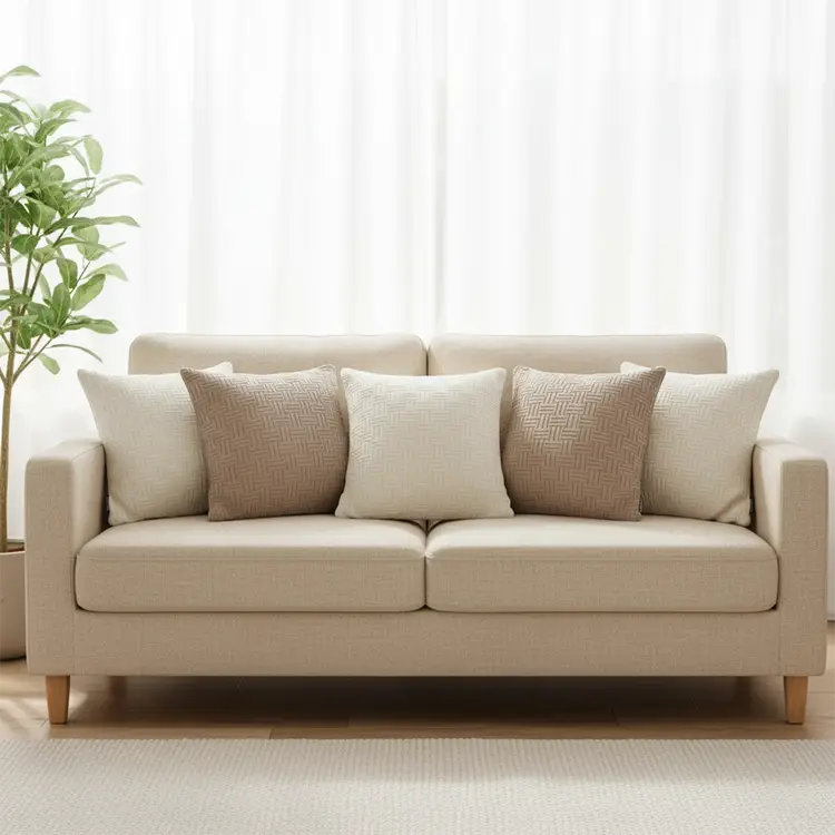 SOGA 6PC Taupe Beige Woven Grid Knit & Pure White Serenity Decorative Pillow Covers